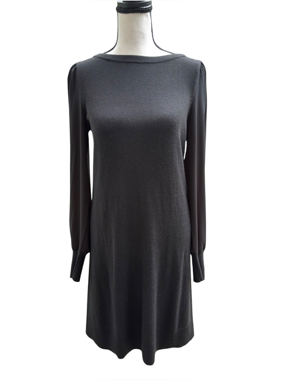 LOFT Black Long-Sleeve Shift Dress